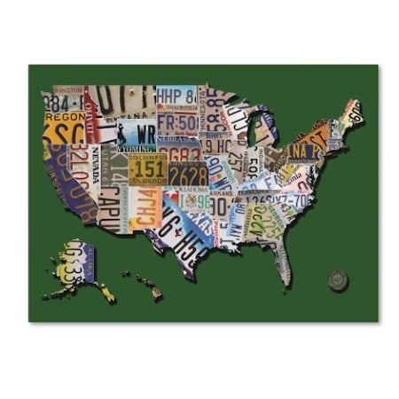 Masters Fine Art 'USA License Plate Map On Billiard Green' Canvas Art,14x19